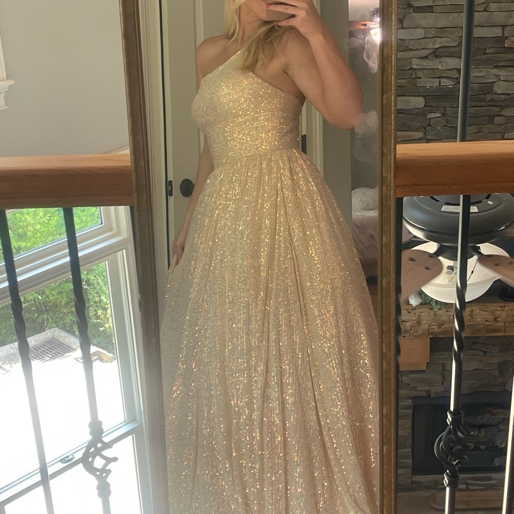 Sherri Hill Gold Sequin Prom Dress